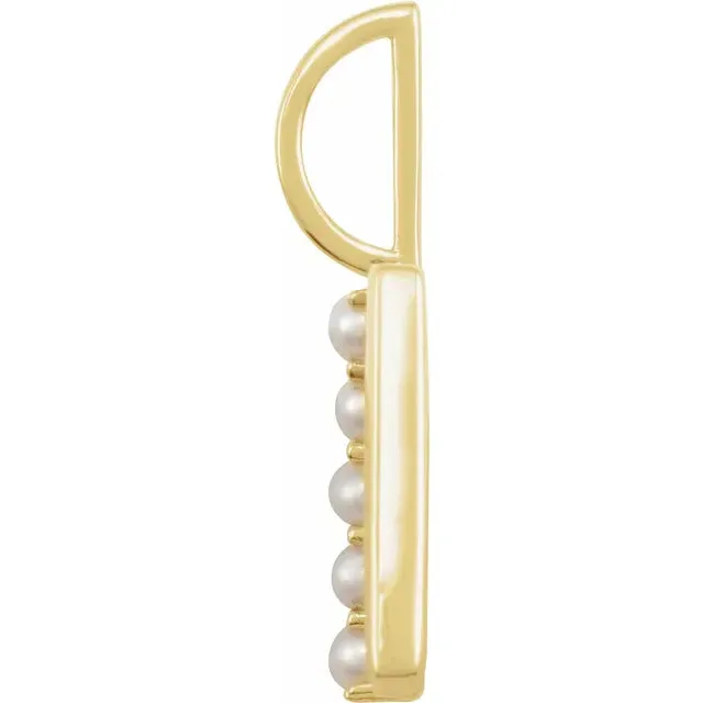 14K Yellow Gold Cultured White Pearl Initial Y Charm/Pendant