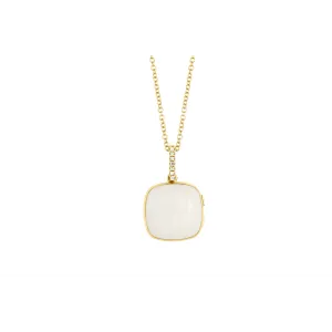 14K Yellow Gold Cushion Locket Necklace with White Enamel and Diamonds