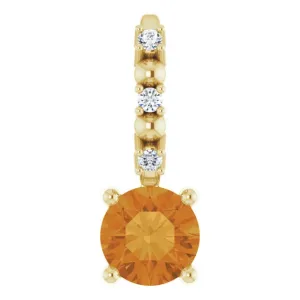 14K Yellow Gold Imitation Citrine & .01 CTW Natural Diamond Charm/Pendant