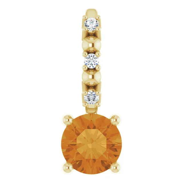 14K Yellow Gold Imitation Citrine & .01 CTW Natural Diamond Charm/Pendant