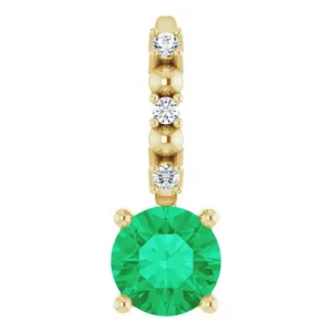 14K Yellow Gold Imitation Emerald & .01 CTW Natural Diamond Charm/Pendant