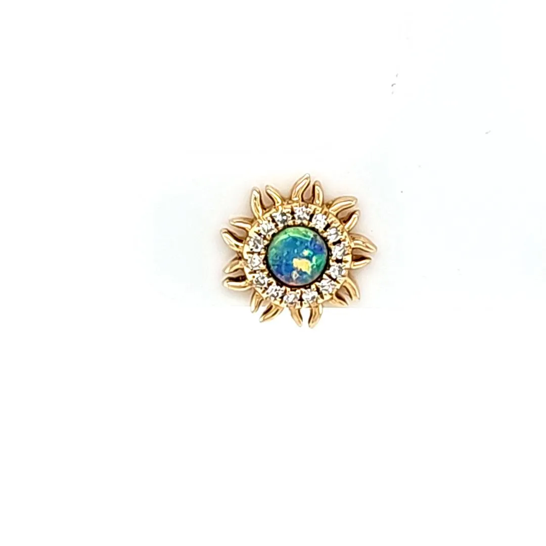 14k Yellow Gold Opal & Diamond Sun Stud Earrings (I7530)