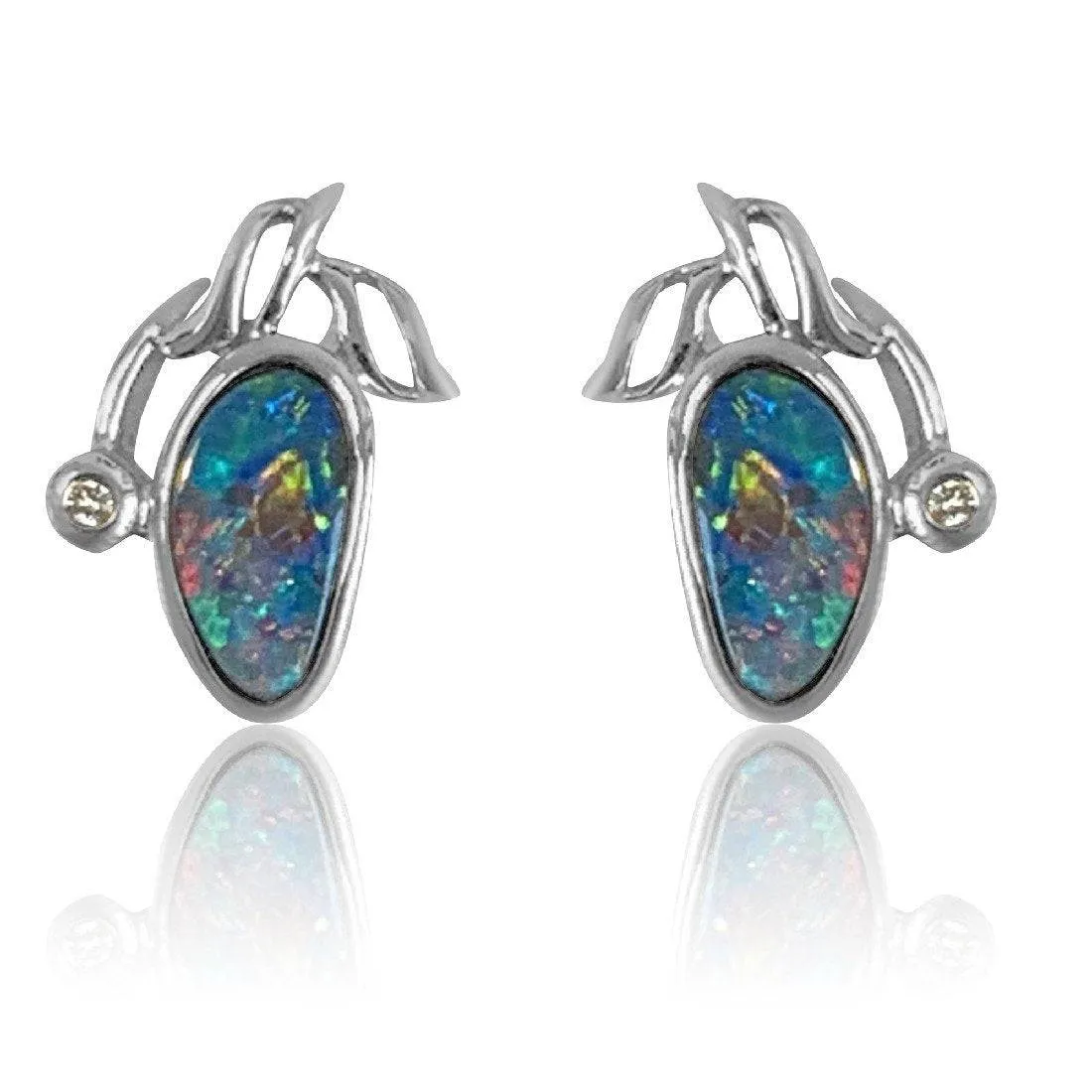 14kt WHite Gold Opal and Diamond earrings