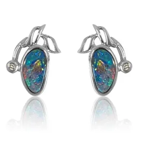 14kt WHite Gold Opal and Diamond earrings