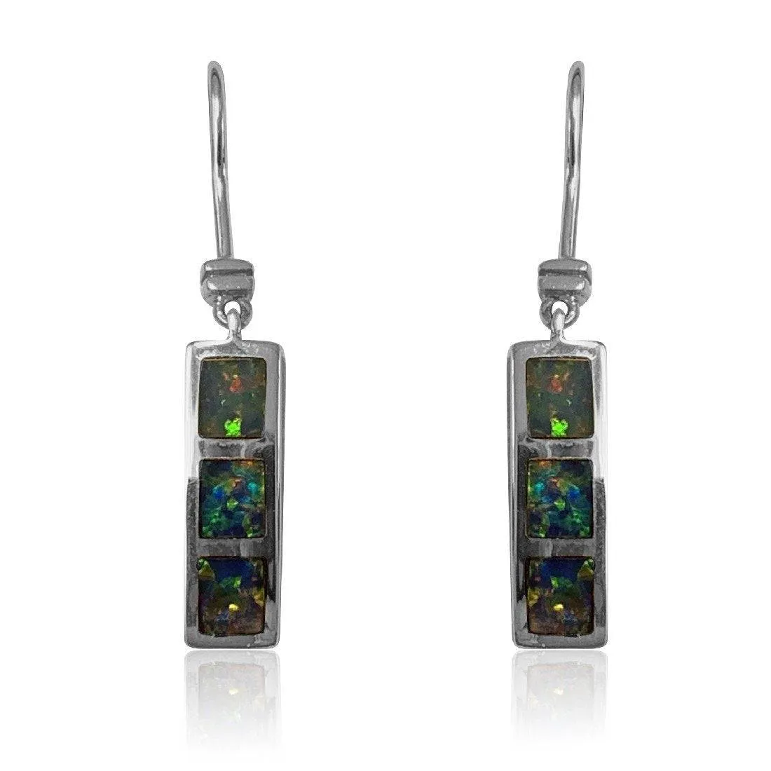14kt White Gold Opal inlay earrings