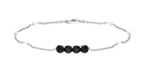 1.75 CT Black Onyx Minimal Station Chain Bracelet with Freshwater Pearl