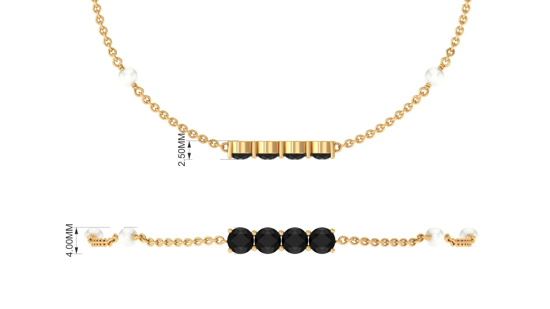 1.75 CT Black Onyx Minimal Station Chain Bracelet with Freshwater Pearl