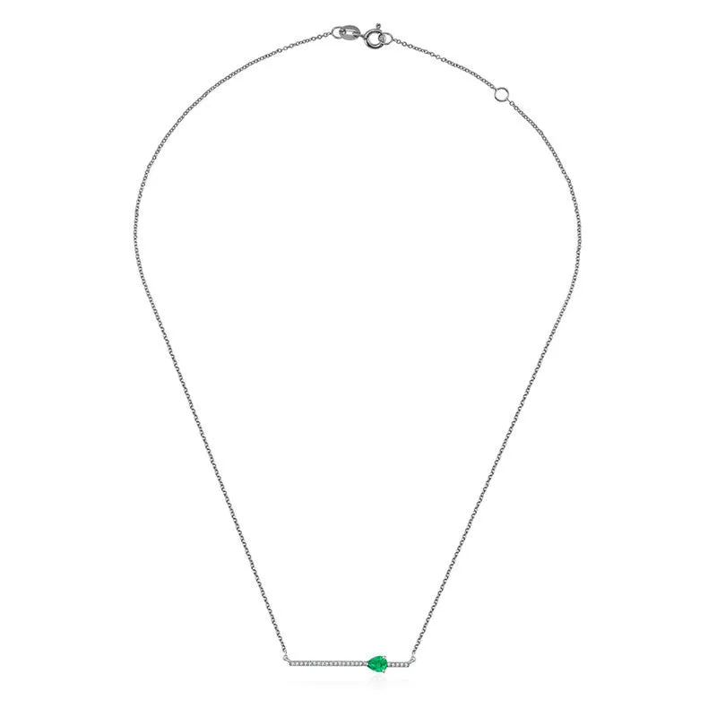 18k Gold Line Diamond Necklace with Drop Shape Emerald