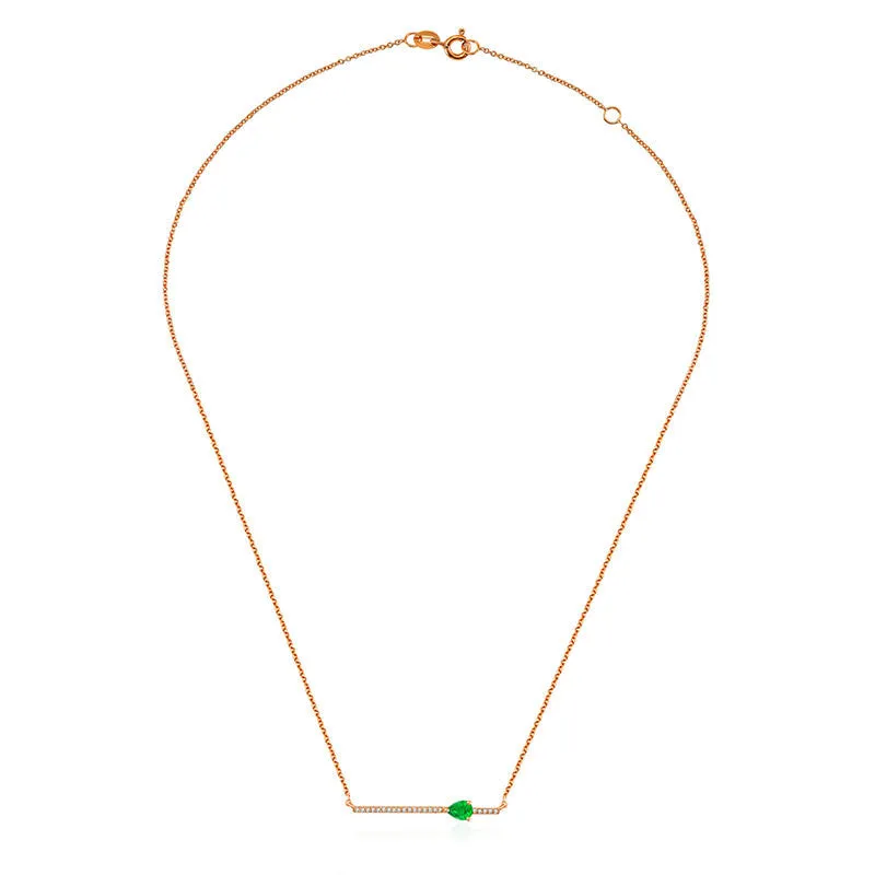 18k Gold Line Diamond Necklace with Drop Shape Emerald