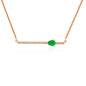 18k Gold Line Diamond Necklace with Drop Shape Emerald