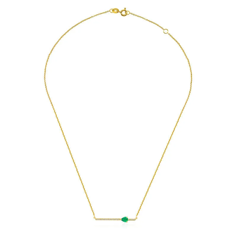 18k Gold Line Diamond Necklace with Drop Shape Emerald