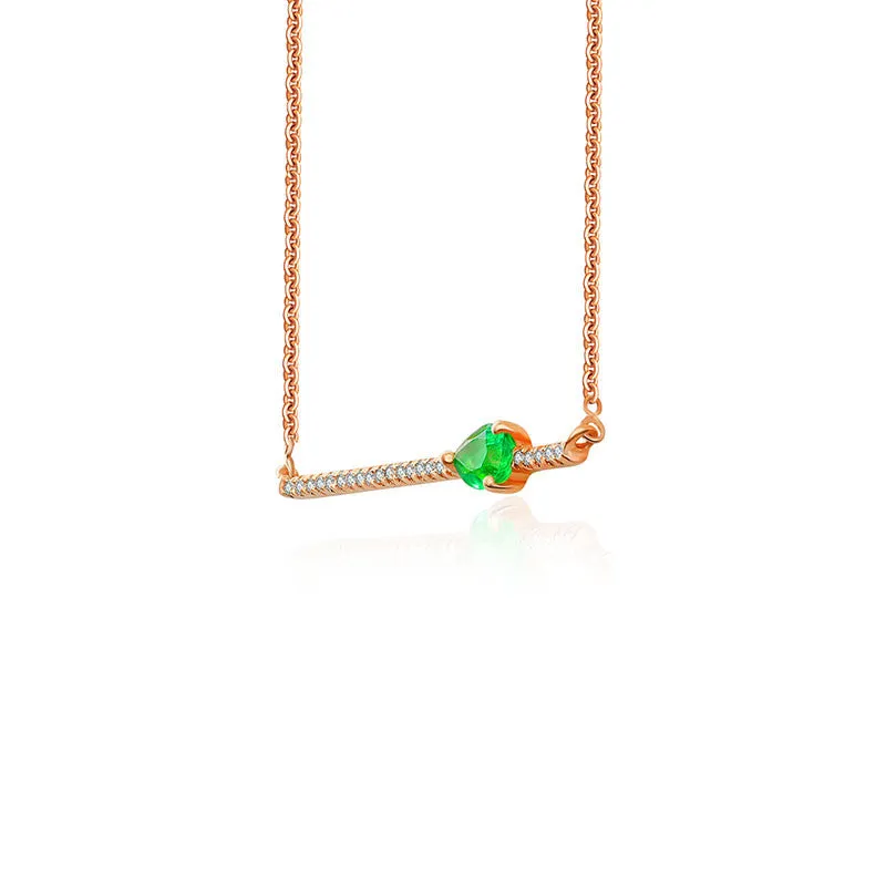 18k Gold Line Diamond Necklace with Drop Shape Emerald