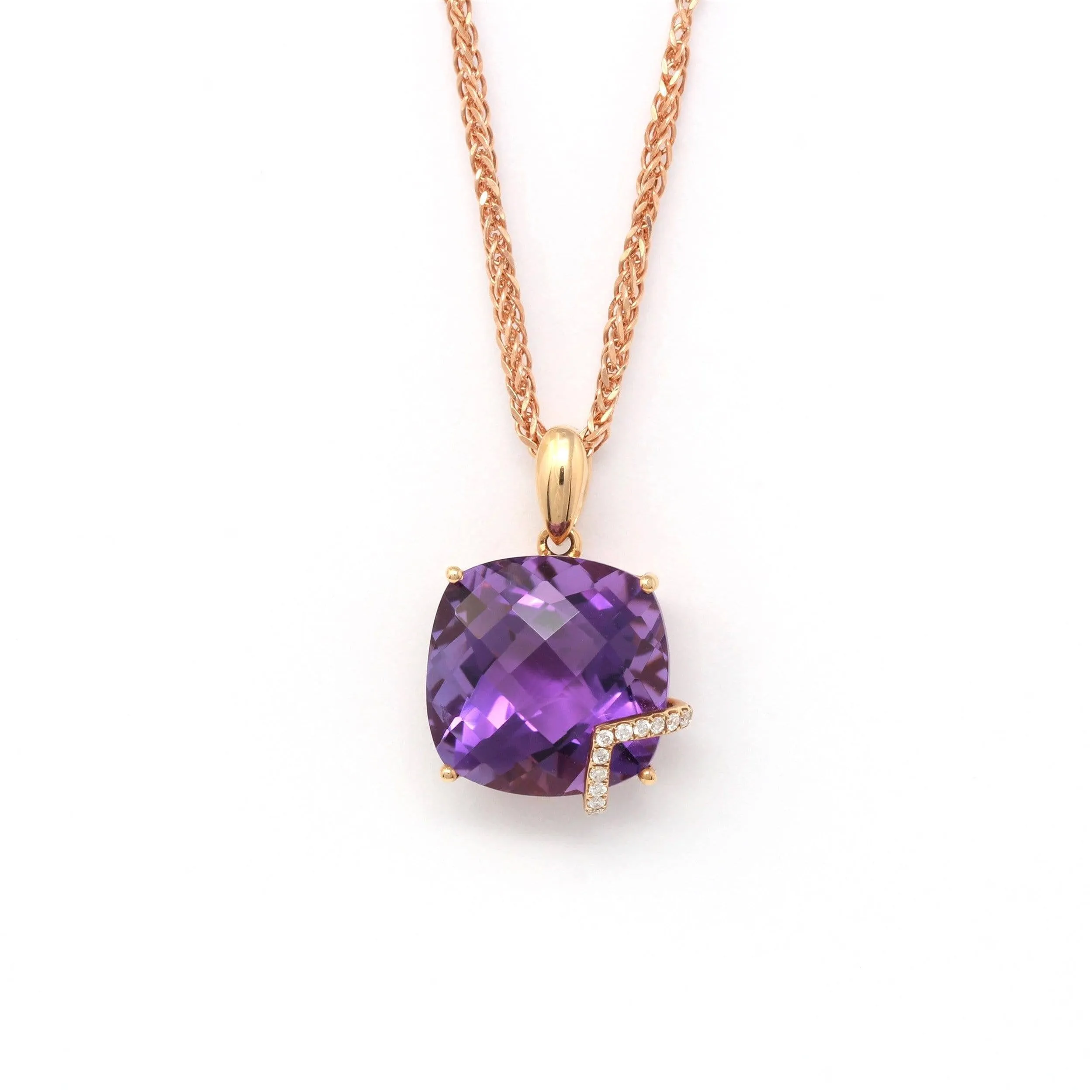 18k Rose Gold Genuine AAA Amethyst Pendant Necklace