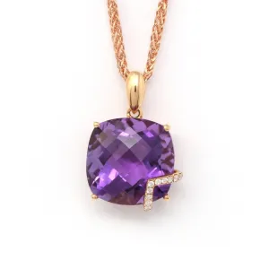18k Rose Gold Genuine AAA Amethyst Pendant Necklace