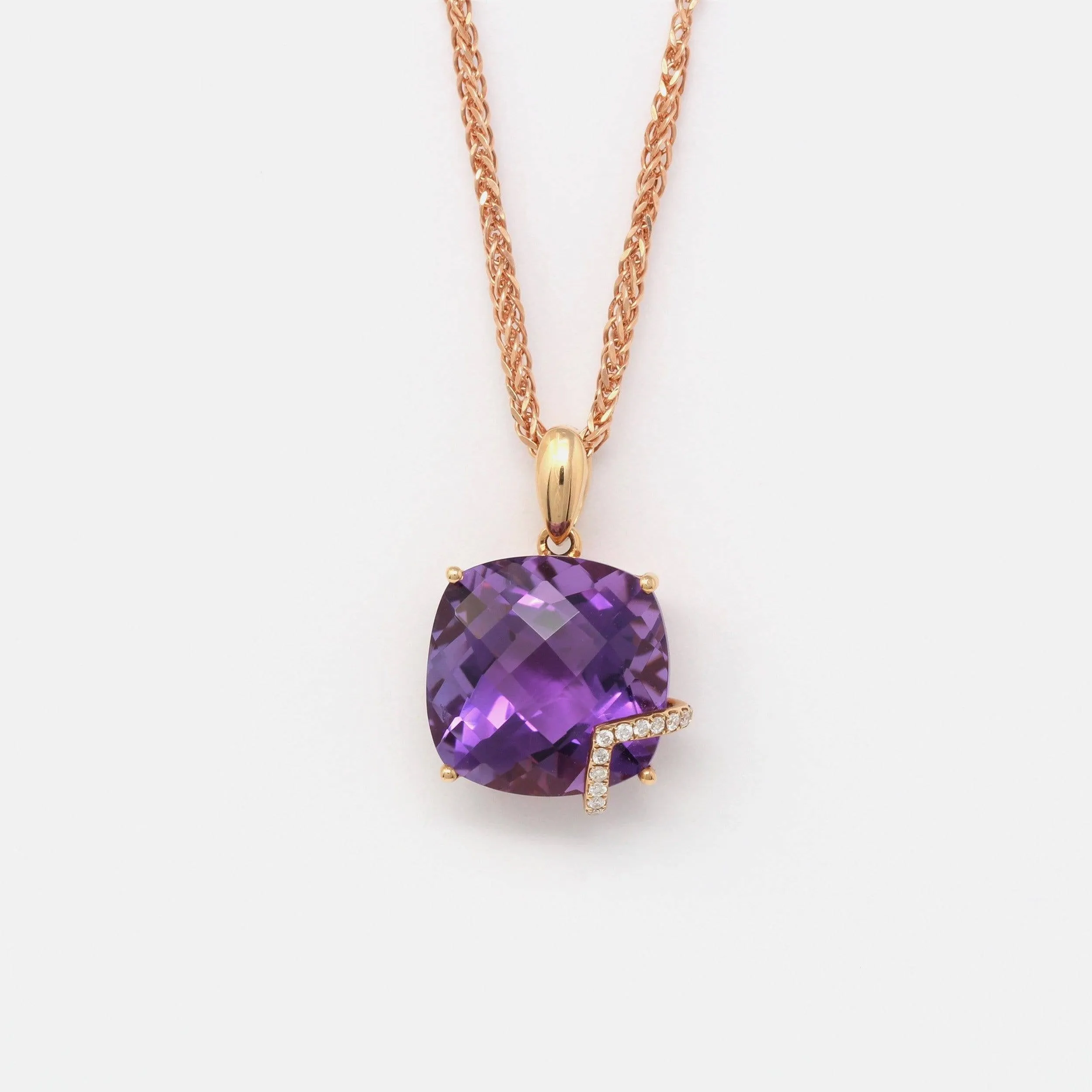 18k Rose Gold Genuine AAA Amethyst Pendant Necklace