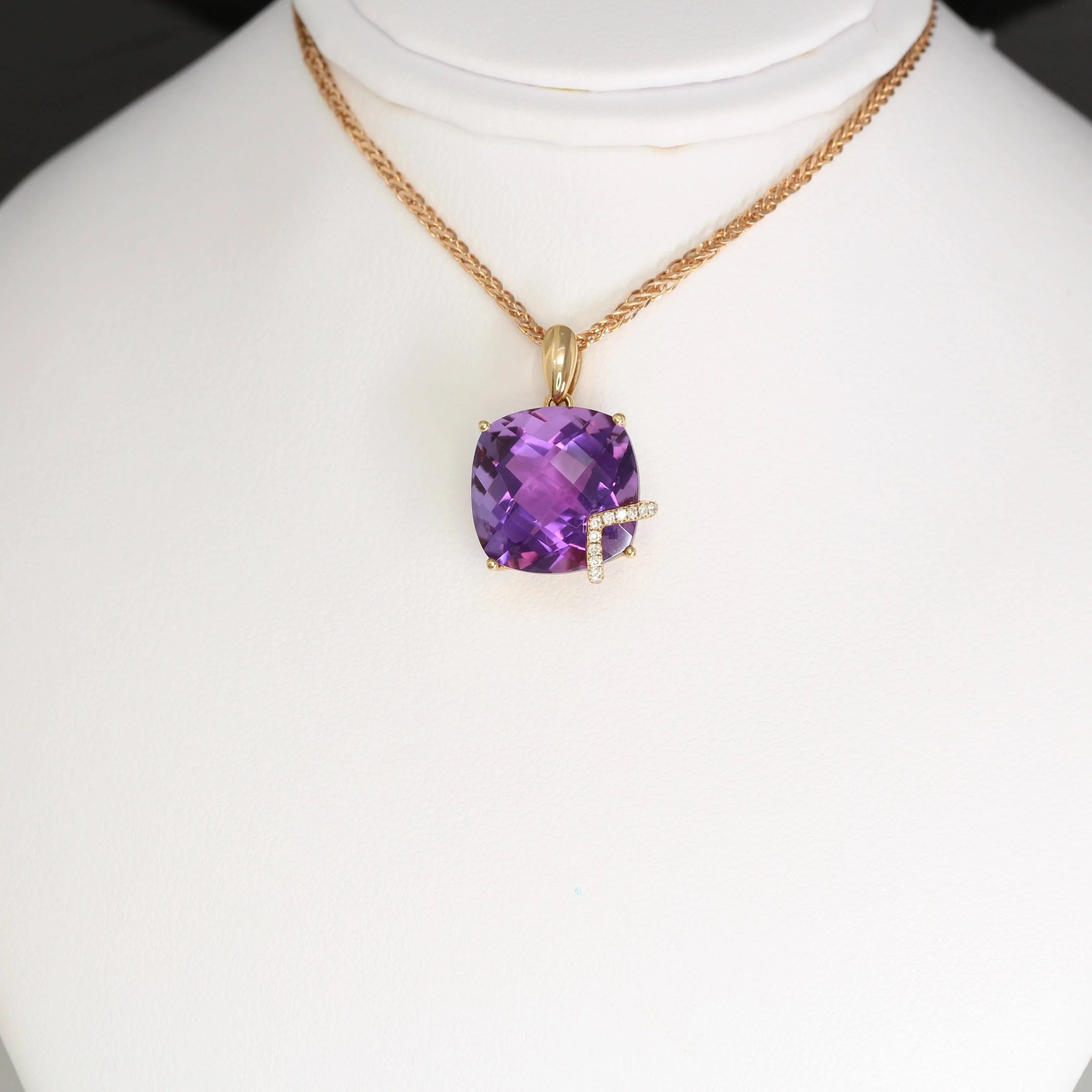18k Rose Gold Genuine AAA Amethyst Pendant Necklace