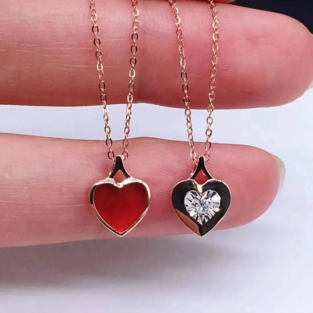 18K Rose Gold Genuine Red Agate & Diamond Necklace(2 in 1)