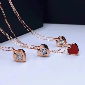 18K Rose Gold Genuine Red Agate & Diamond Necklace(2 in 1)