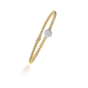 18K YELLOW GOLD DIAMOND FLEXIBLE BEADED CUFF BRACELET - 0.17CTW