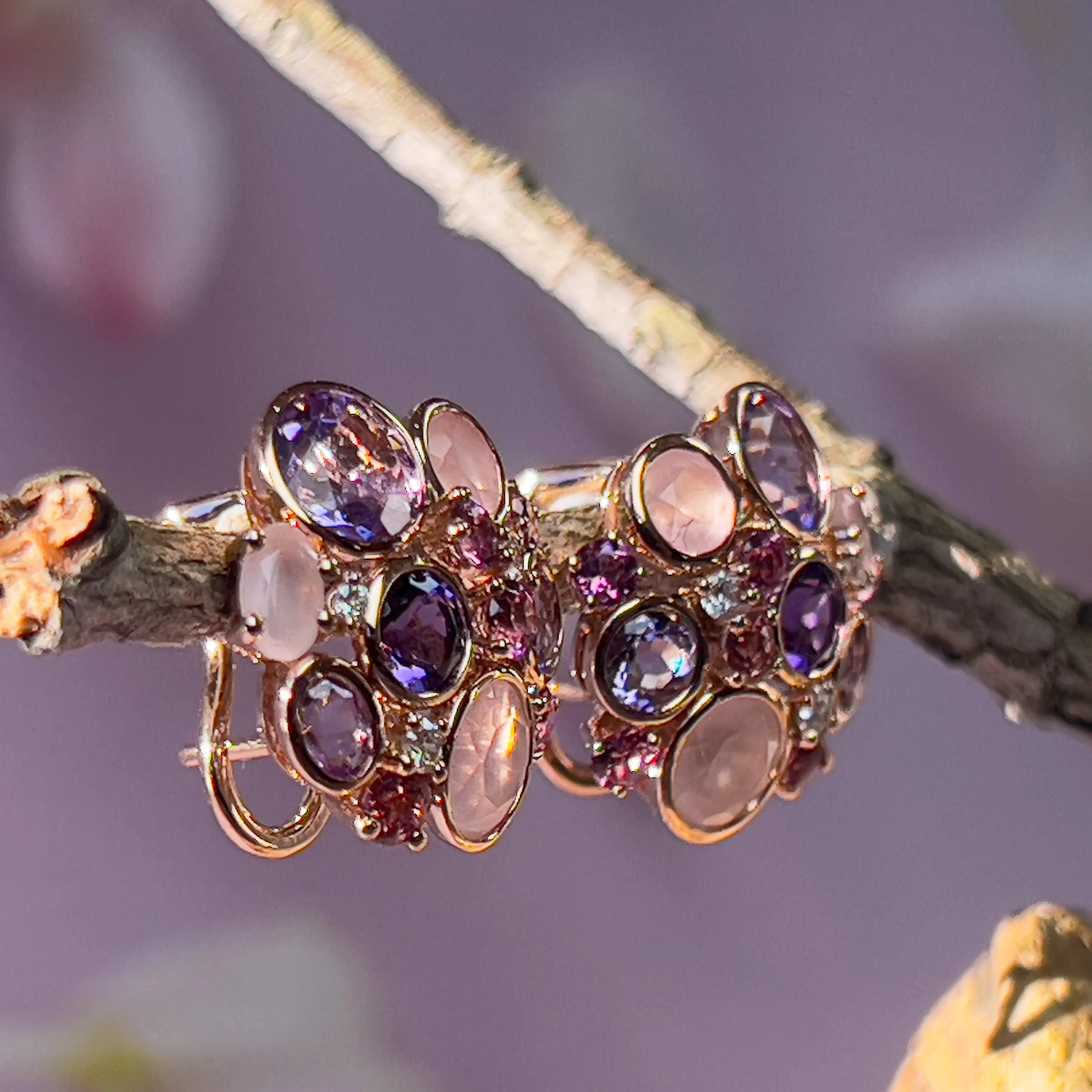 18kt Rose Gold Multi Colour gems and Diamond studs