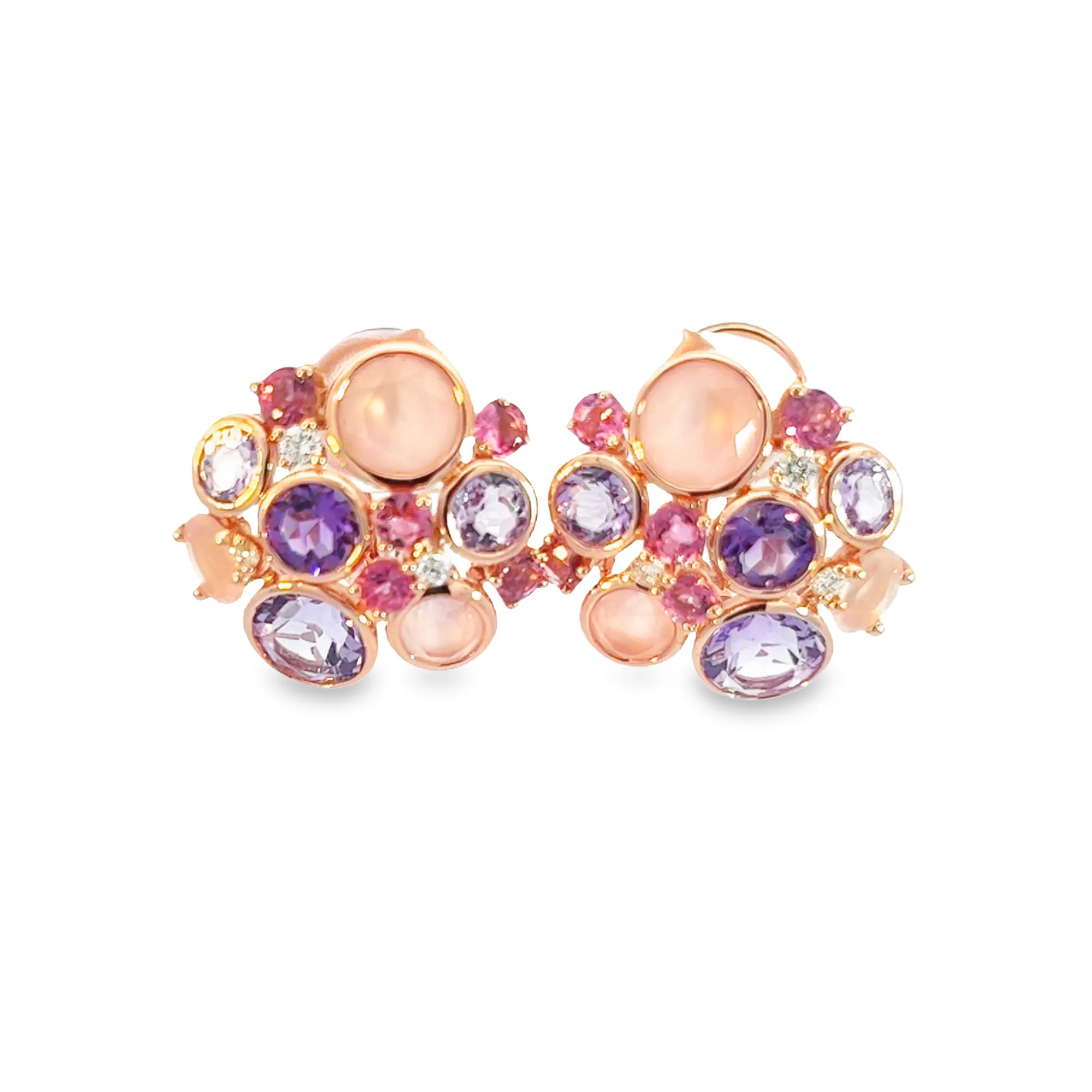 18kt Rose Gold Multi Colour gems and Diamond studs