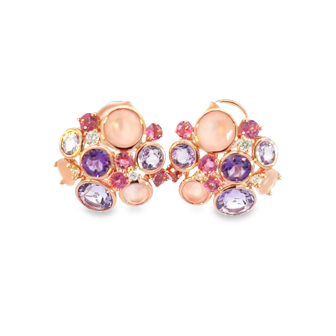 18kt Rose Gold Multi Colour gems and Diamond studs