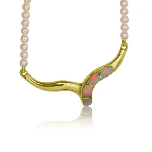 18kt Yellow Gold Opal inlay and Pearl necklace