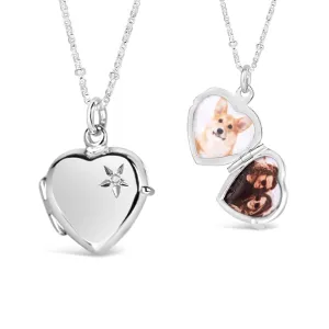 2 Photo Diamond Heart Locket Silver   Photos