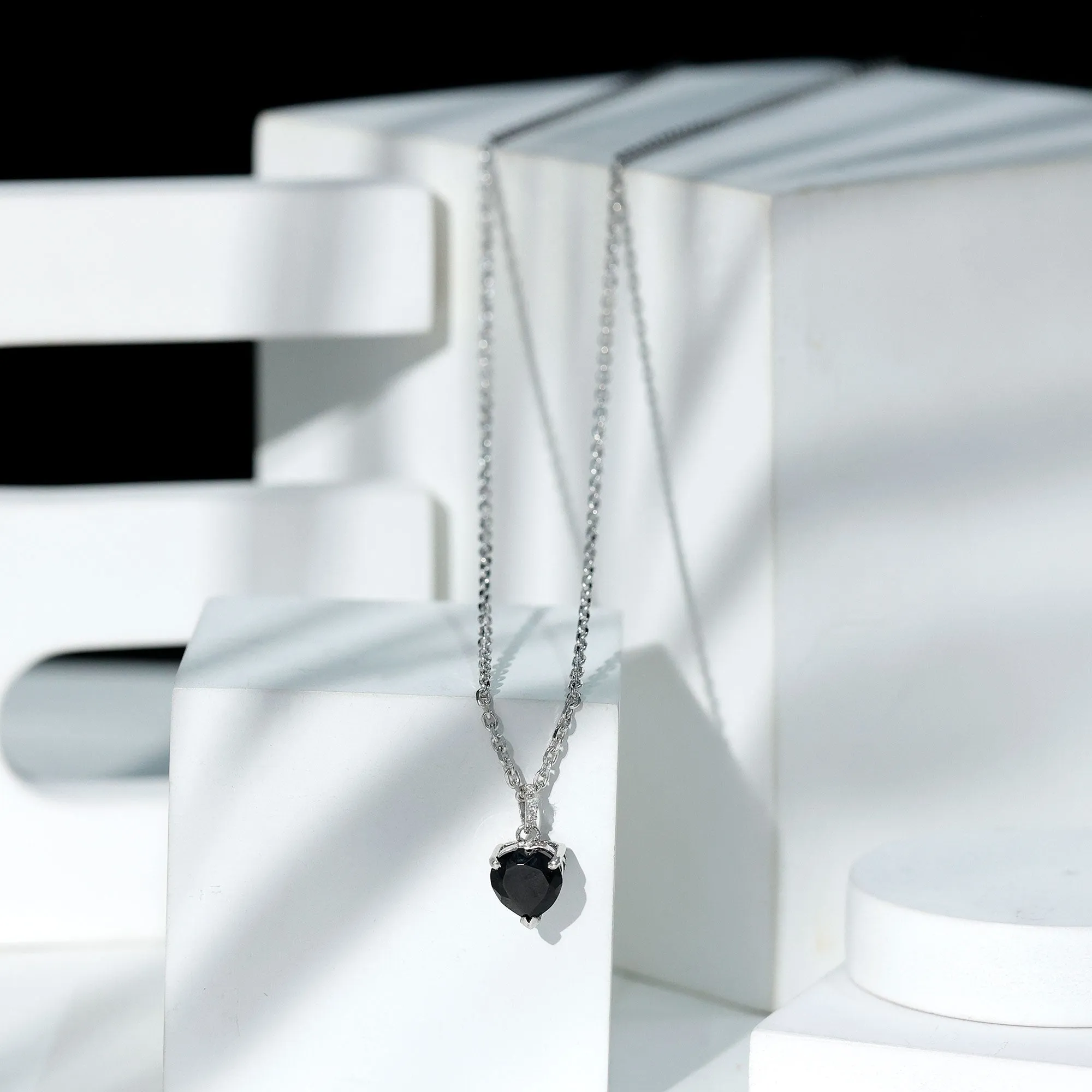 2.25 CT Black Onyx Solitaire Heart Pendant with Diamond