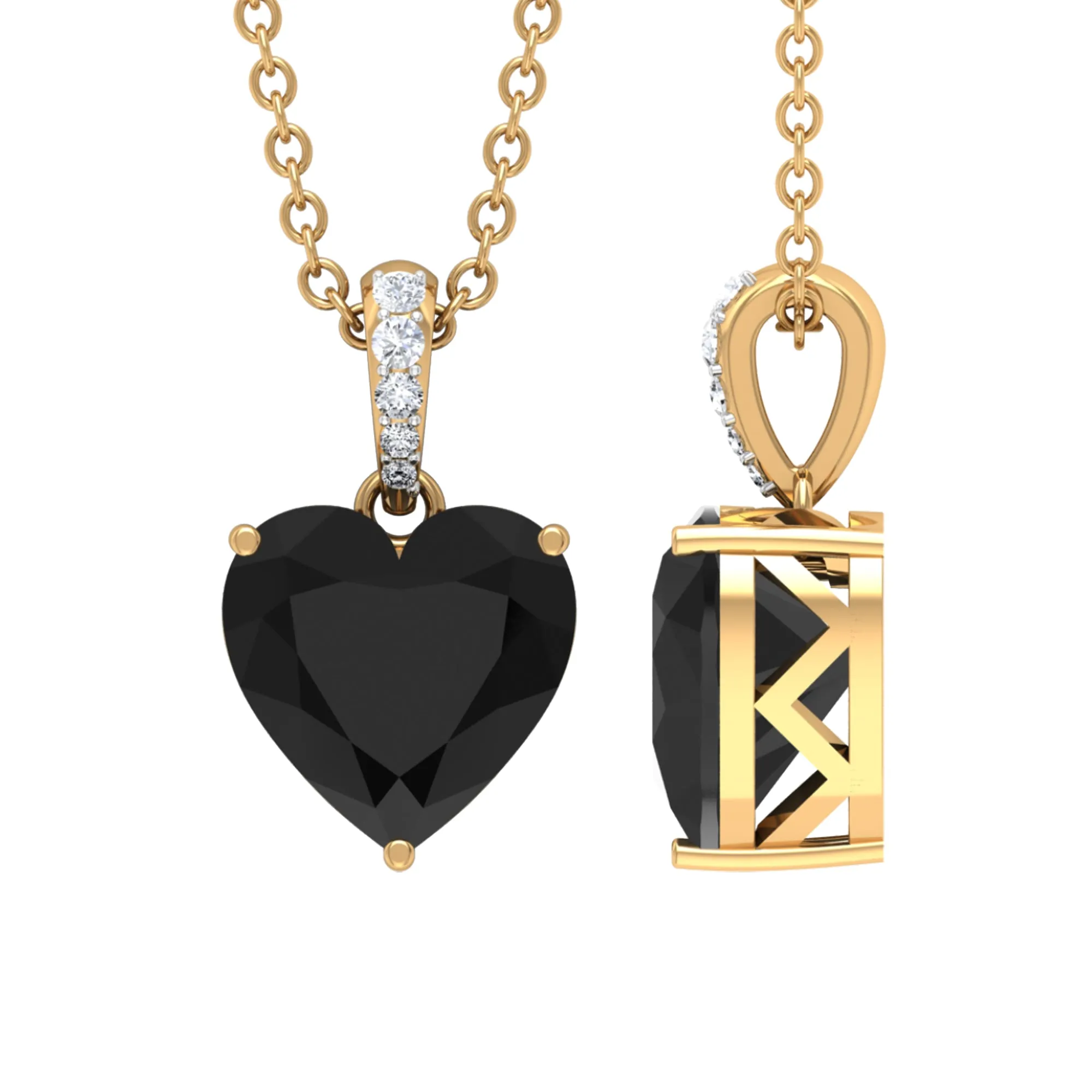 2.25 CT Black Onyx Solitaire Heart Pendant with Diamond