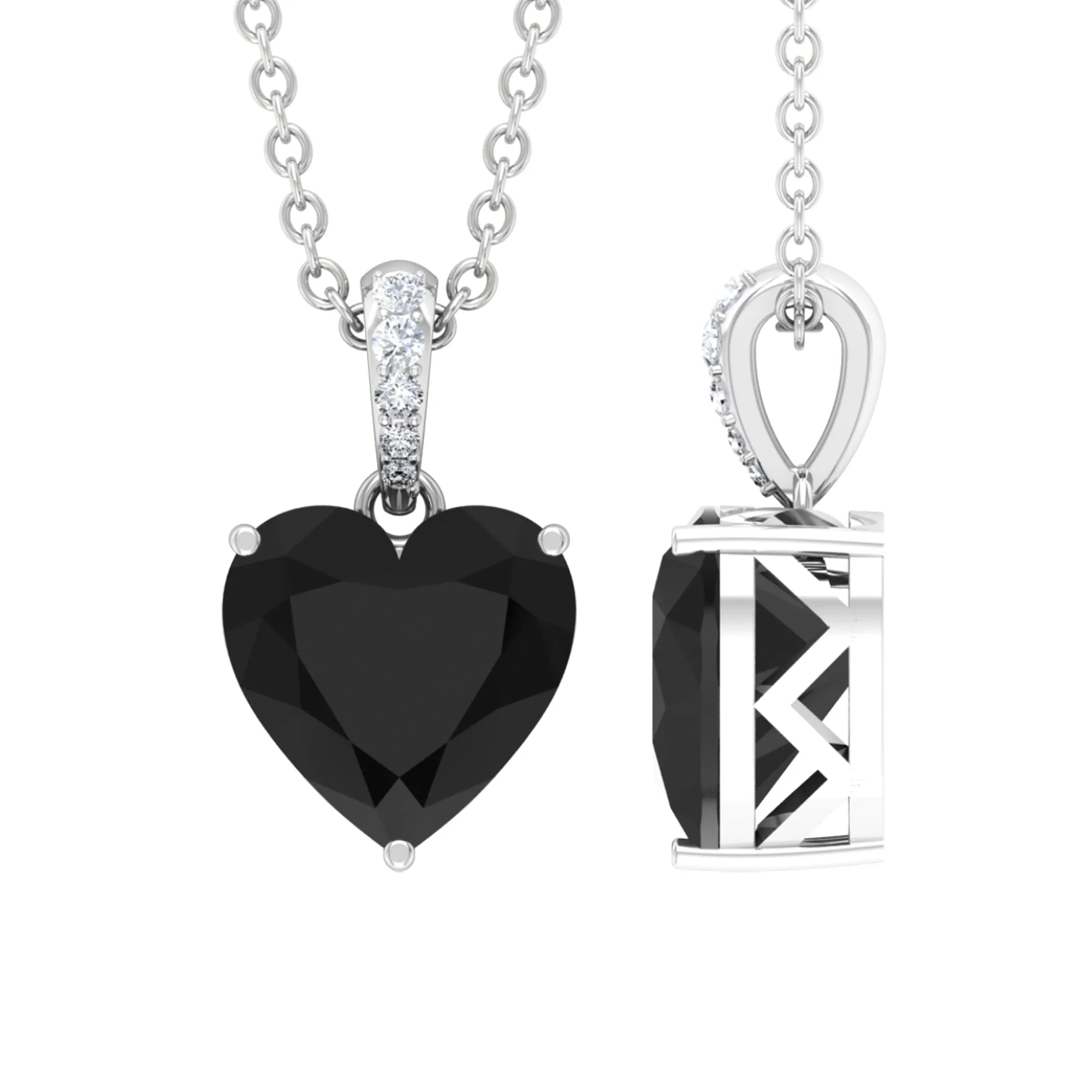 2.25 CT Black Onyx Solitaire Heart Pendant with Diamond