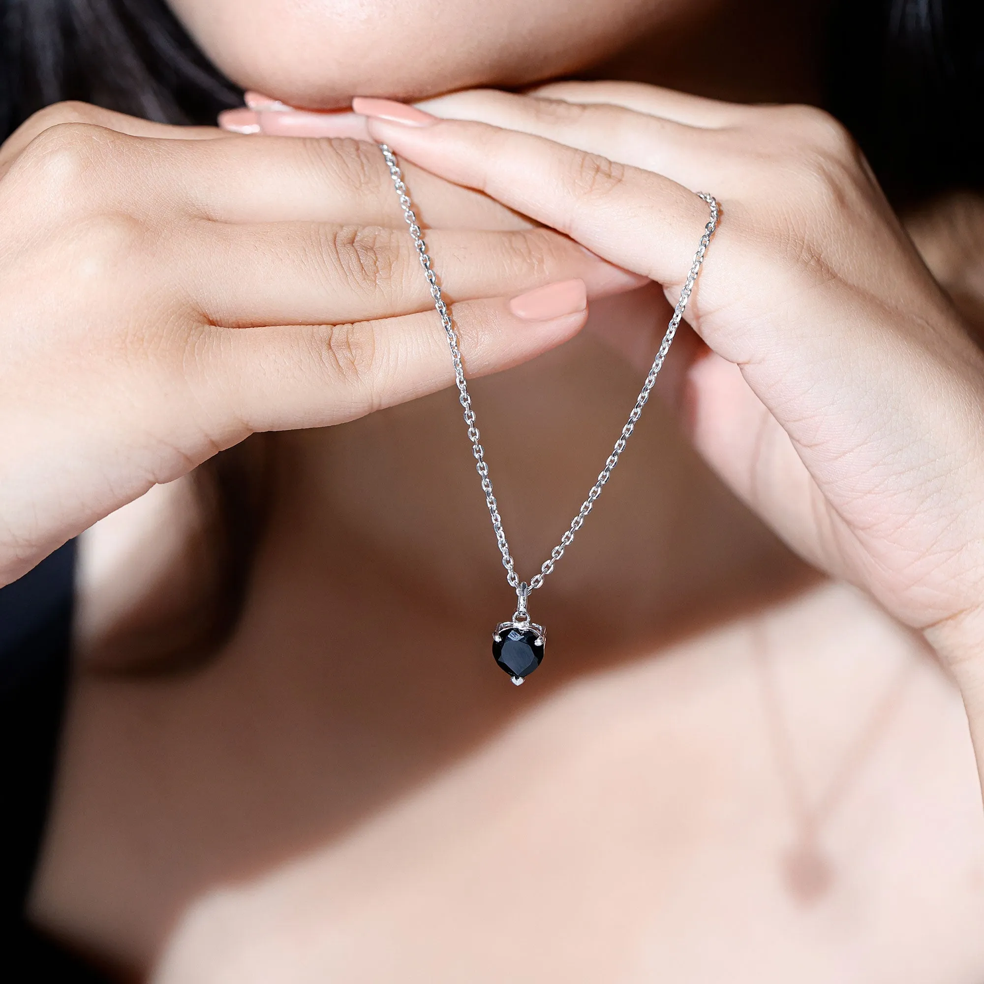 2.25 CT Black Onyx Solitaire Heart Pendant with Diamond