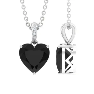 2.25 CT Black Onyx Solitaire Heart Pendant with Diamond