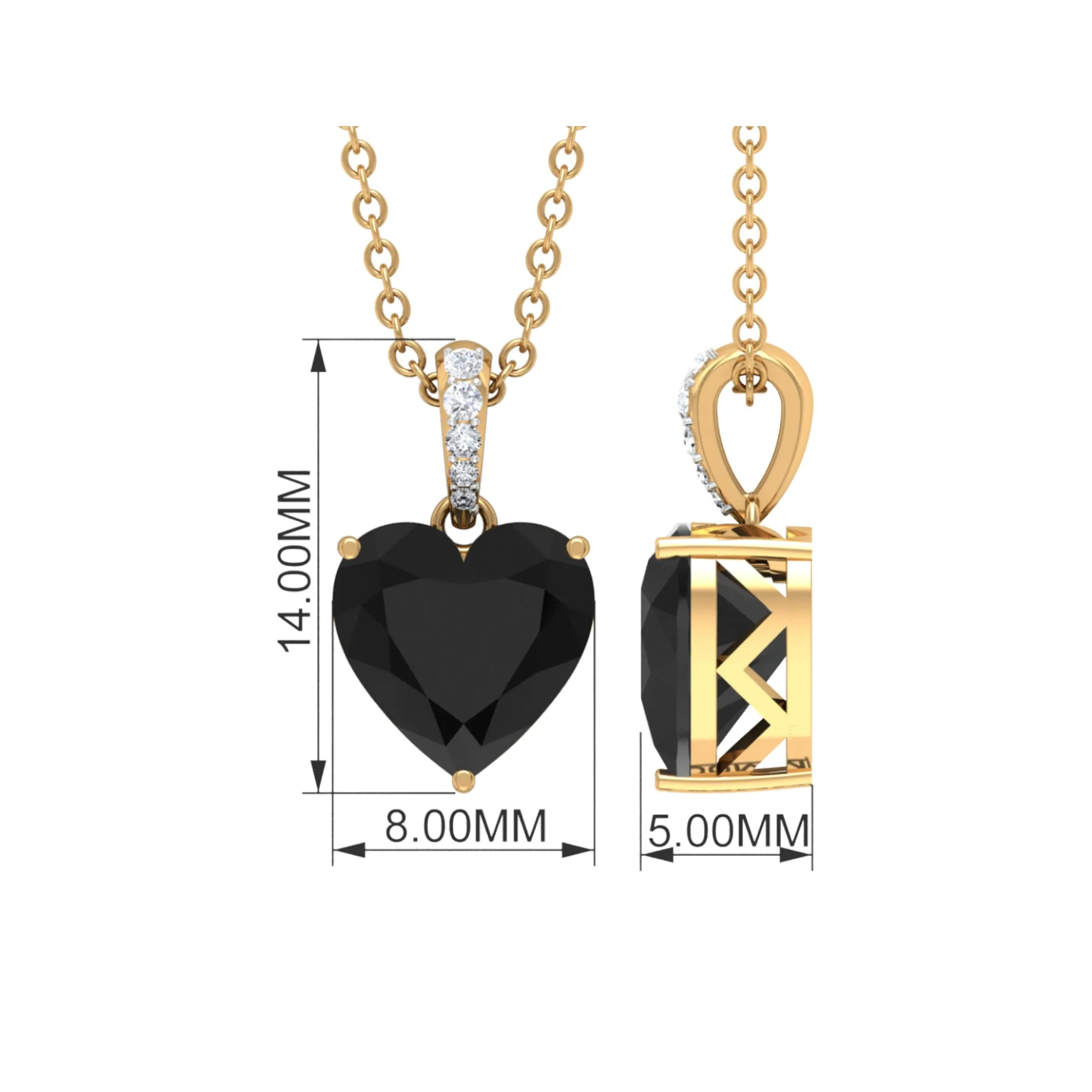 2.25 CT Black Onyx Solitaire Heart Pendant with Diamond