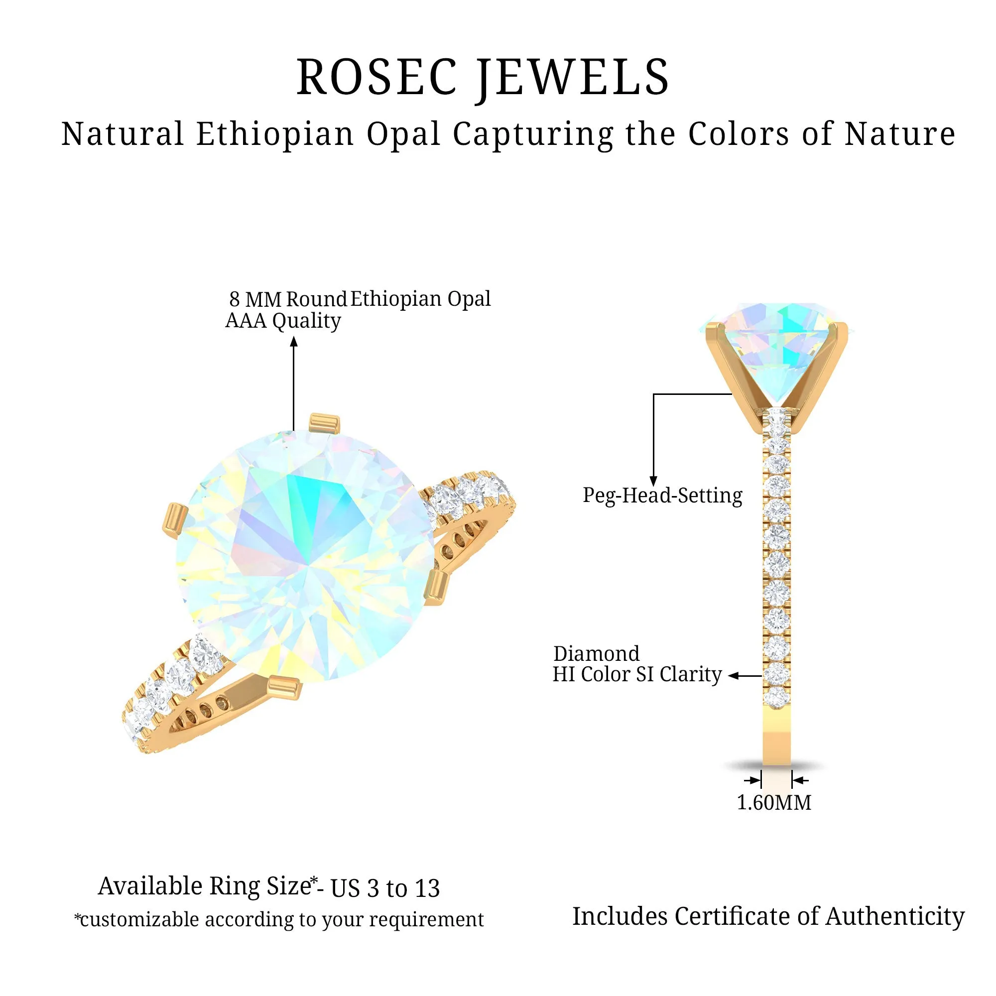 2.75 CT Certified Ethiopian Opal Solitaire Ring with Diamond