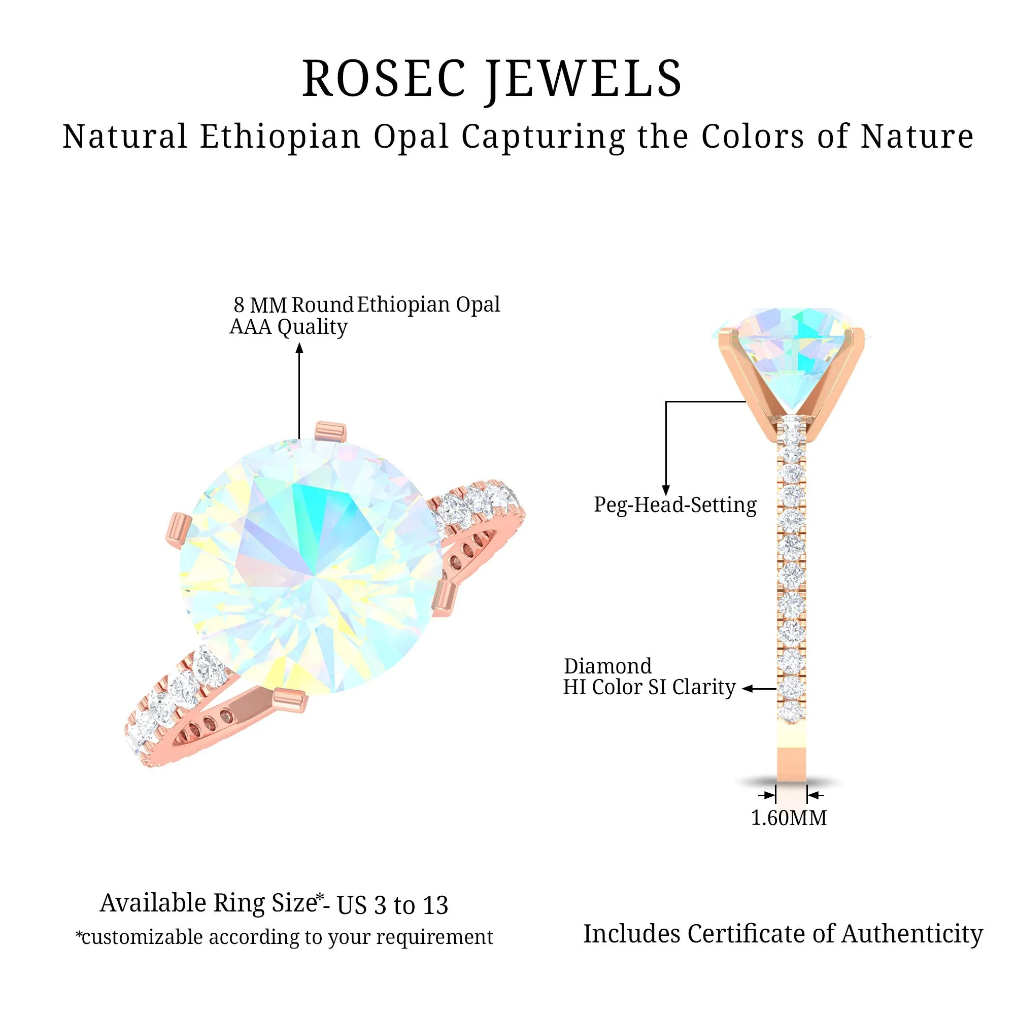 2.75 CT Certified Ethiopian Opal Solitaire Ring with Diamond