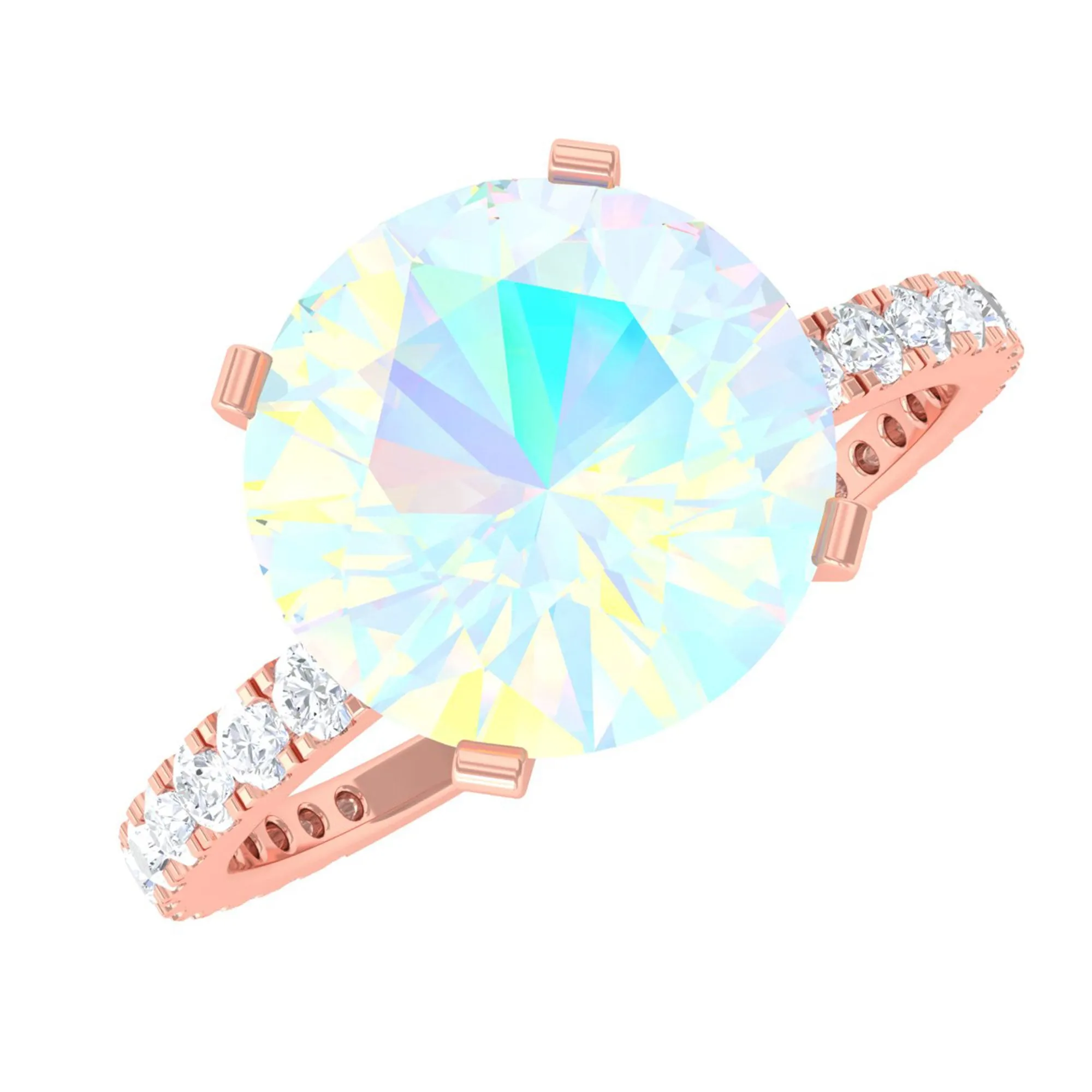 2.75 CT Certified Ethiopian Opal Solitaire Ring with Diamond