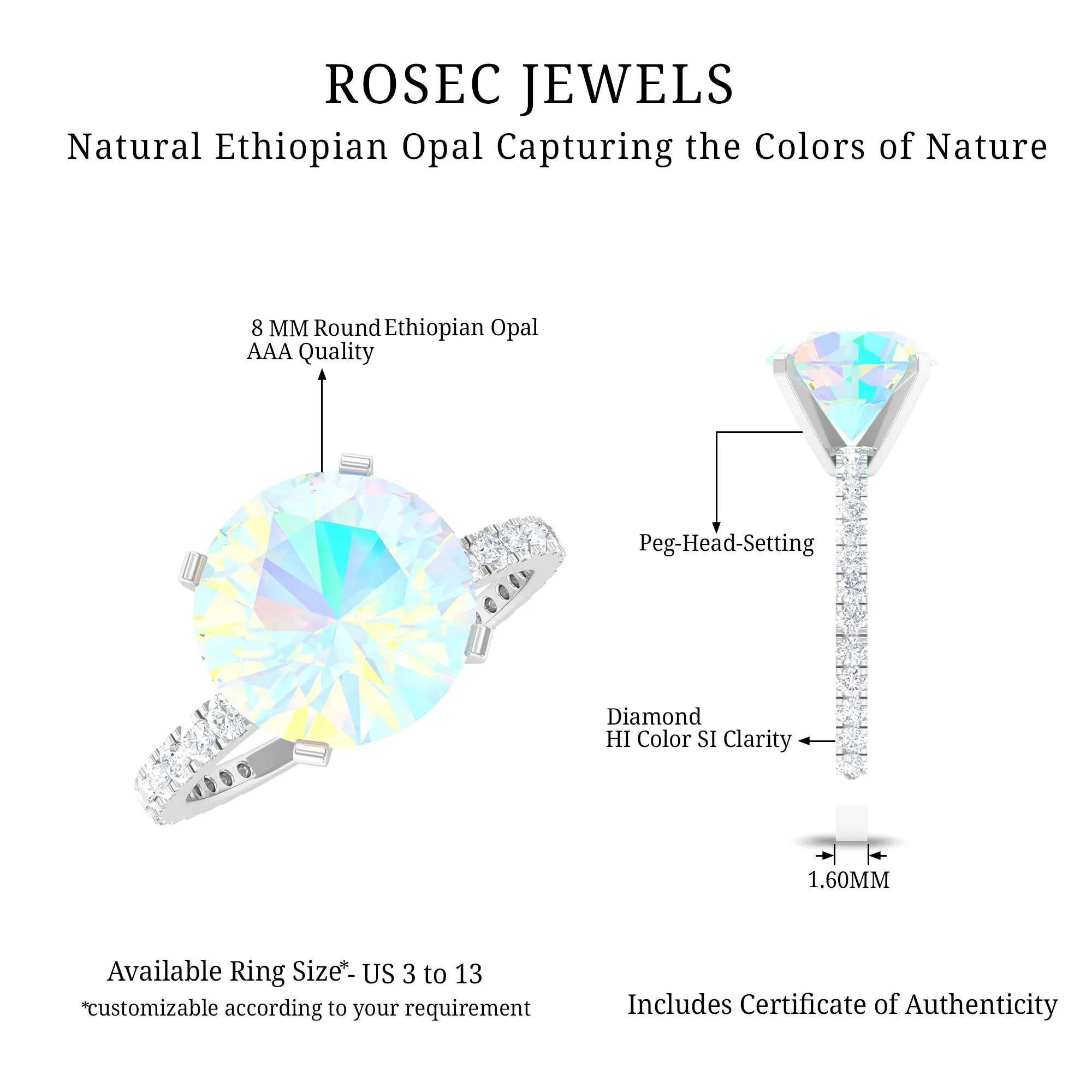 2.75 CT Certified Ethiopian Opal Solitaire Ring with Diamond