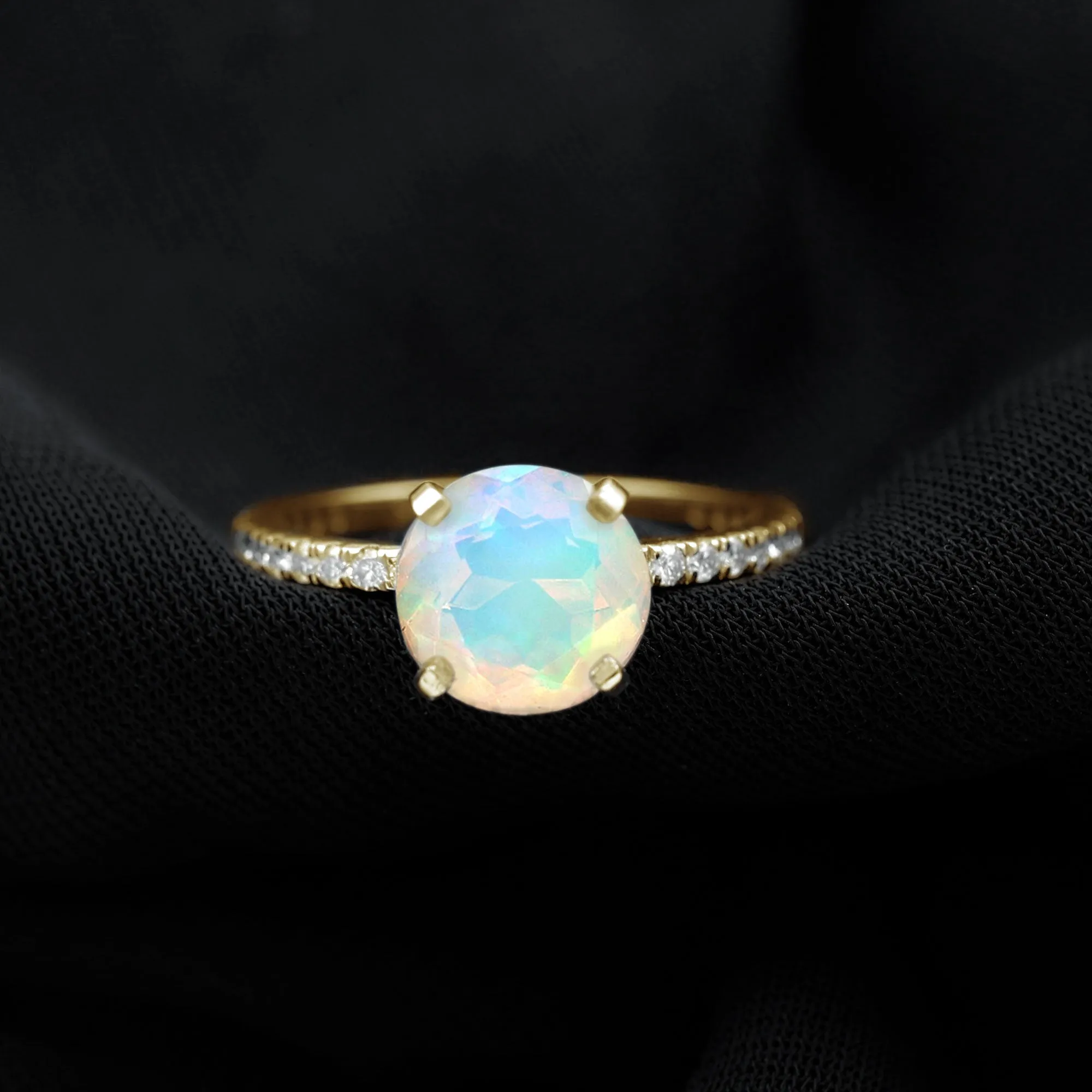 2.75 CT Certified Ethiopian Opal Solitaire Ring with Diamond