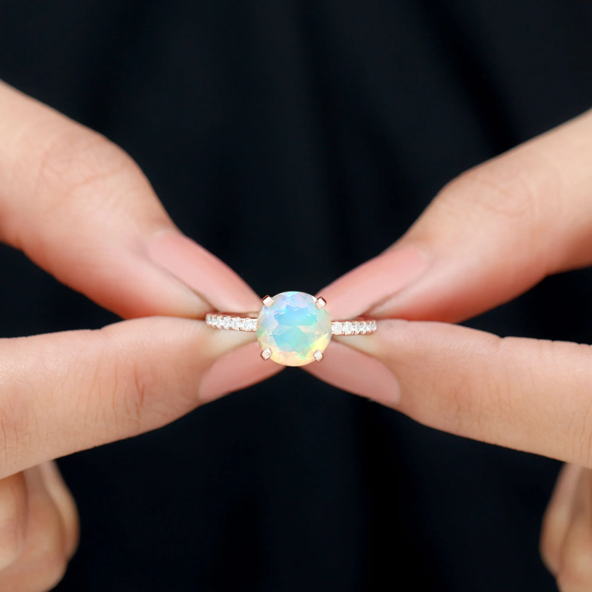 2.75 CT Certified Ethiopian Opal Solitaire Ring with Diamond
