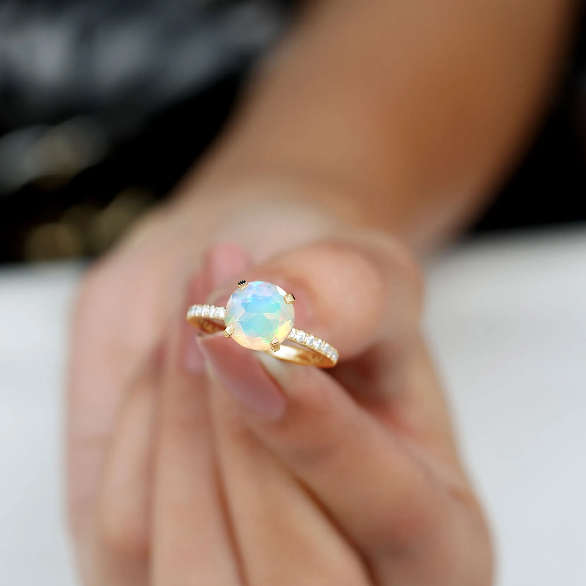2.75 CT Certified Ethiopian Opal Solitaire Ring with Diamond