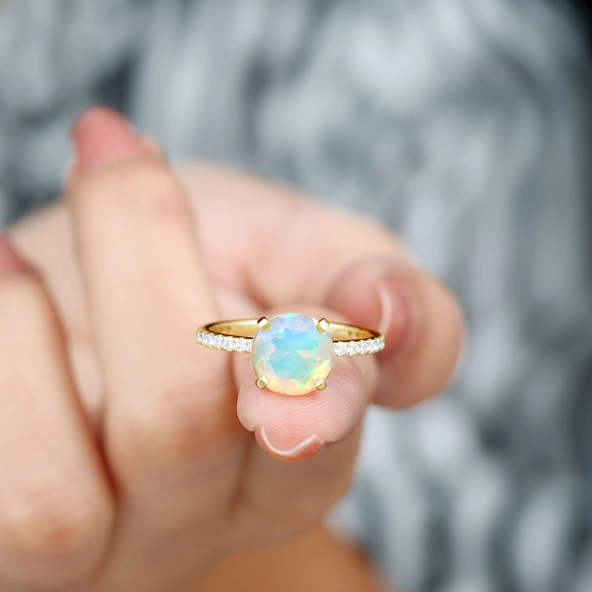 2.75 CT Certified Ethiopian Opal Solitaire Ring with Diamond