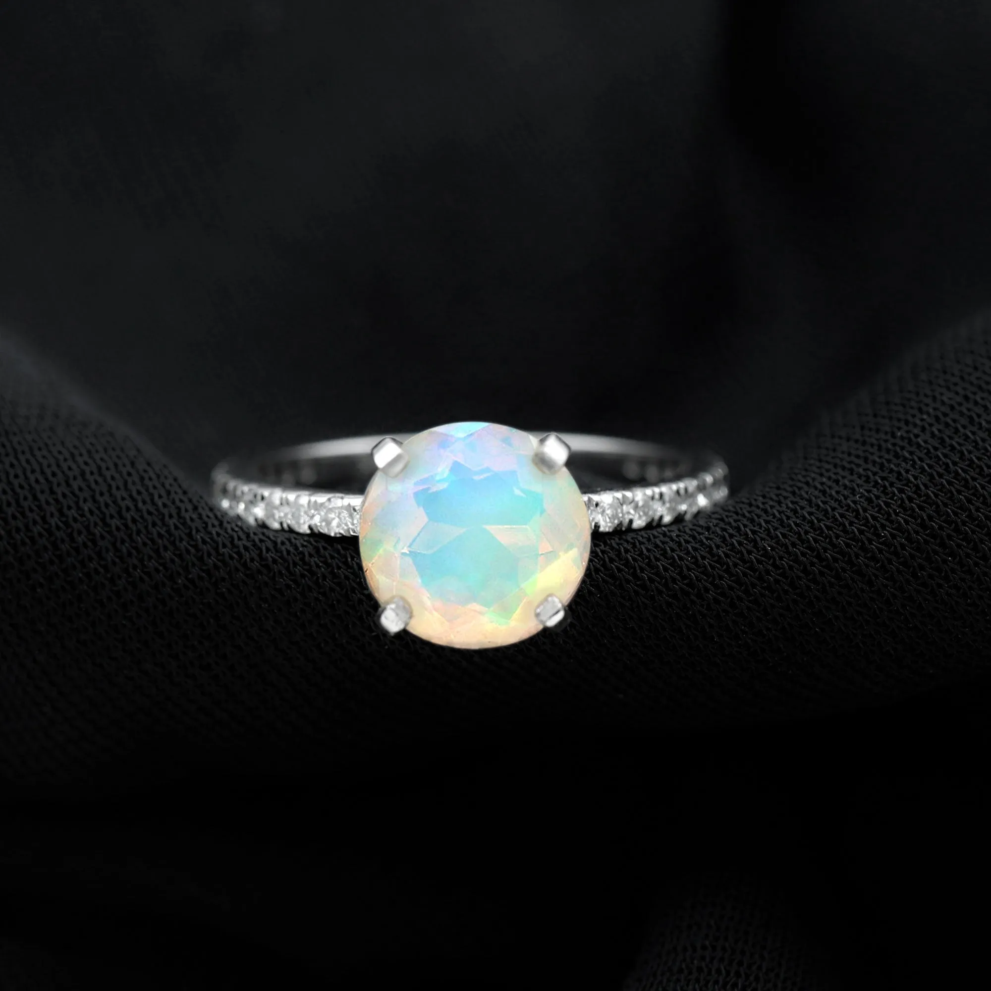 2.75 CT Certified Ethiopian Opal Solitaire Ring with Diamond