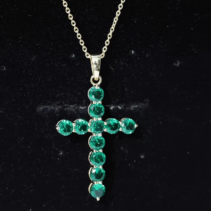 3 CT Created Emerald Cross Pendant Necklace in Gold