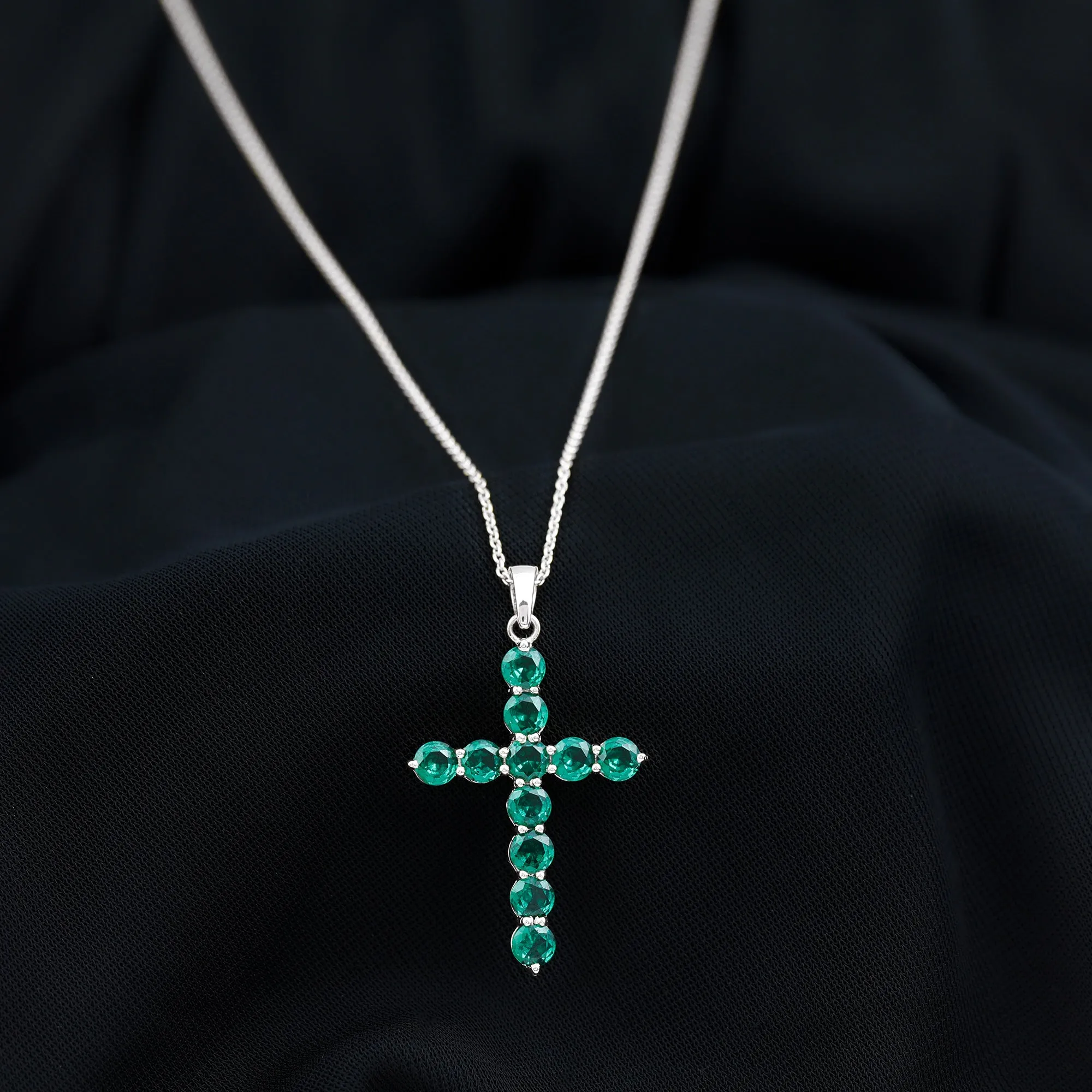 3 CT Created Emerald Cross Pendant Necklace in Gold