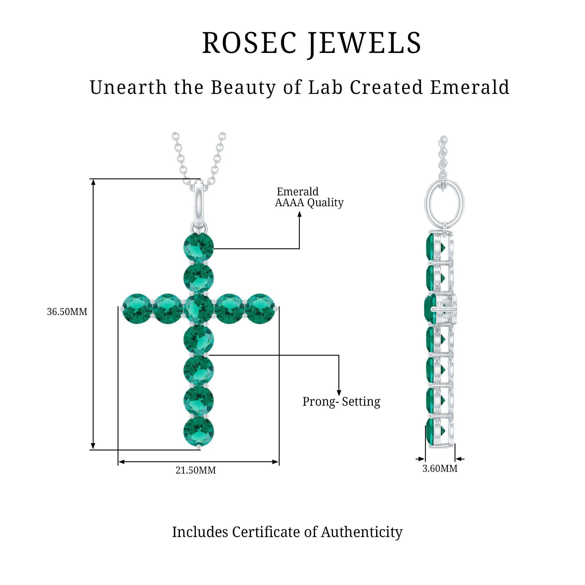 3 CT Created Emerald Cross Pendant Necklace in Gold