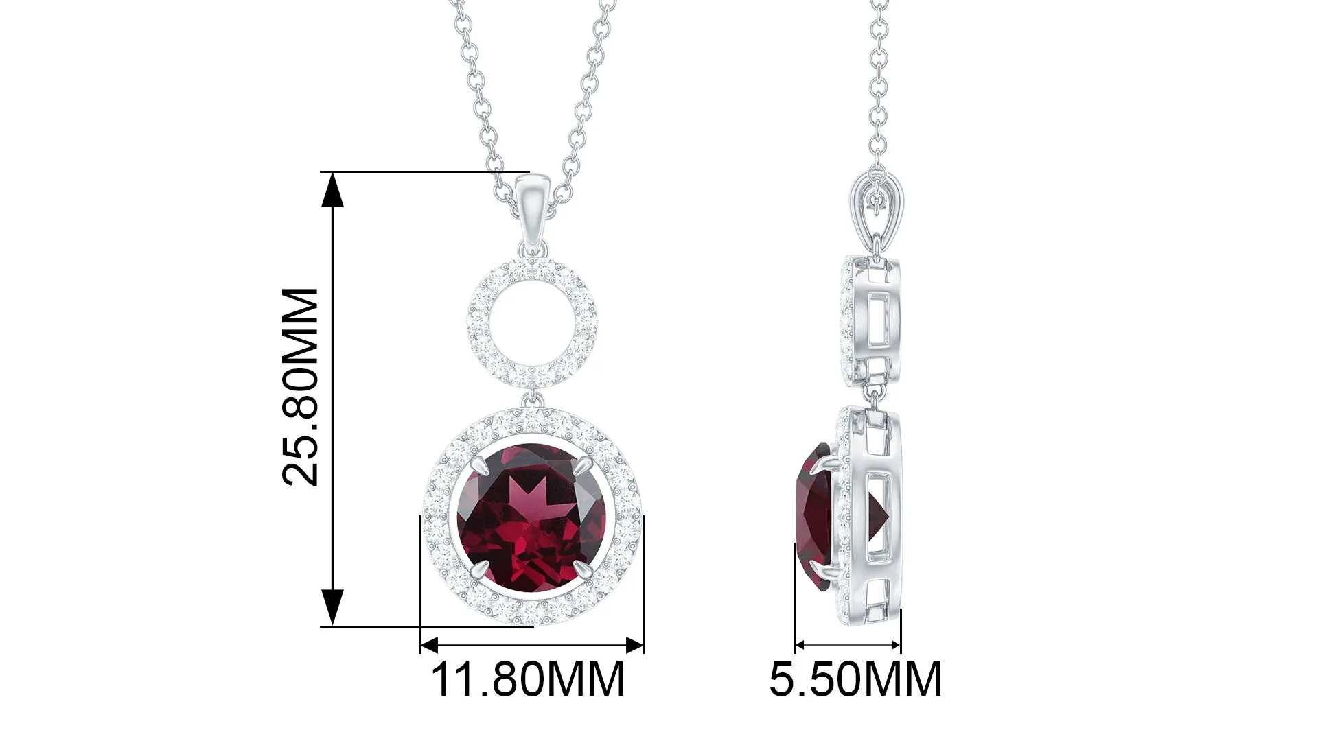 3 CT Natural Rhodolite Dangle Necklace with Diamond Accent