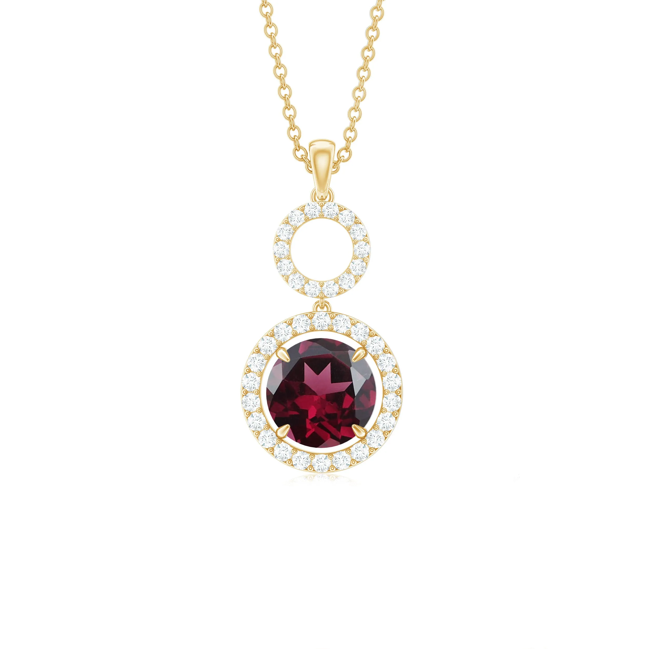 3 CT Natural Rhodolite Dangle Necklace with Diamond Accent