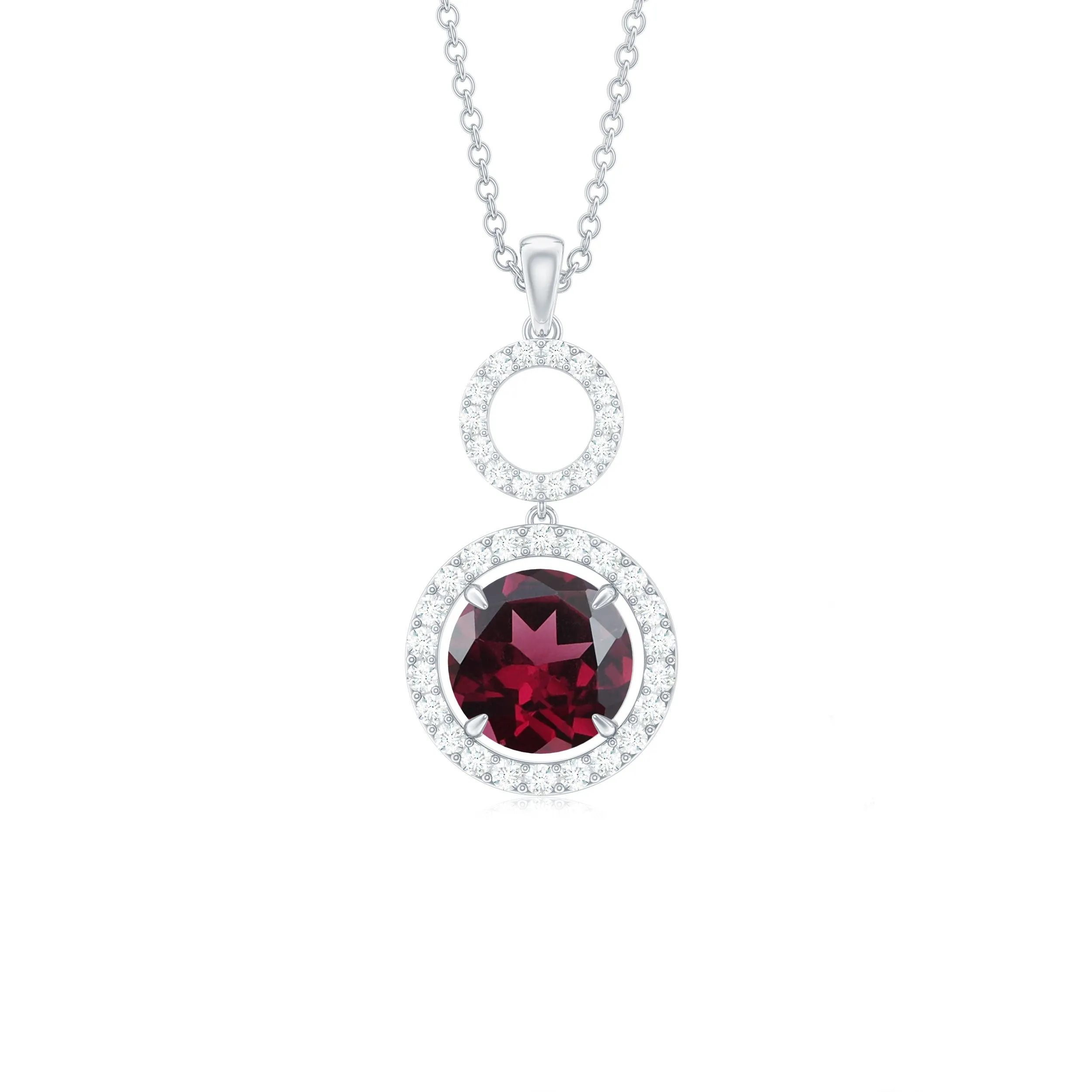 3 CT Natural Rhodolite Dangle Necklace with Diamond Accent