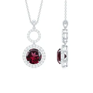 3 CT Natural Rhodolite Dangle Necklace with Diamond Accent